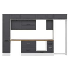 Alvinka 375X240 Cm Klasik Mebran Mutfak Dolabı Beyaz Beyaz Mbb-E90B45S40-2 Mebran | Antrasit - Suntalam