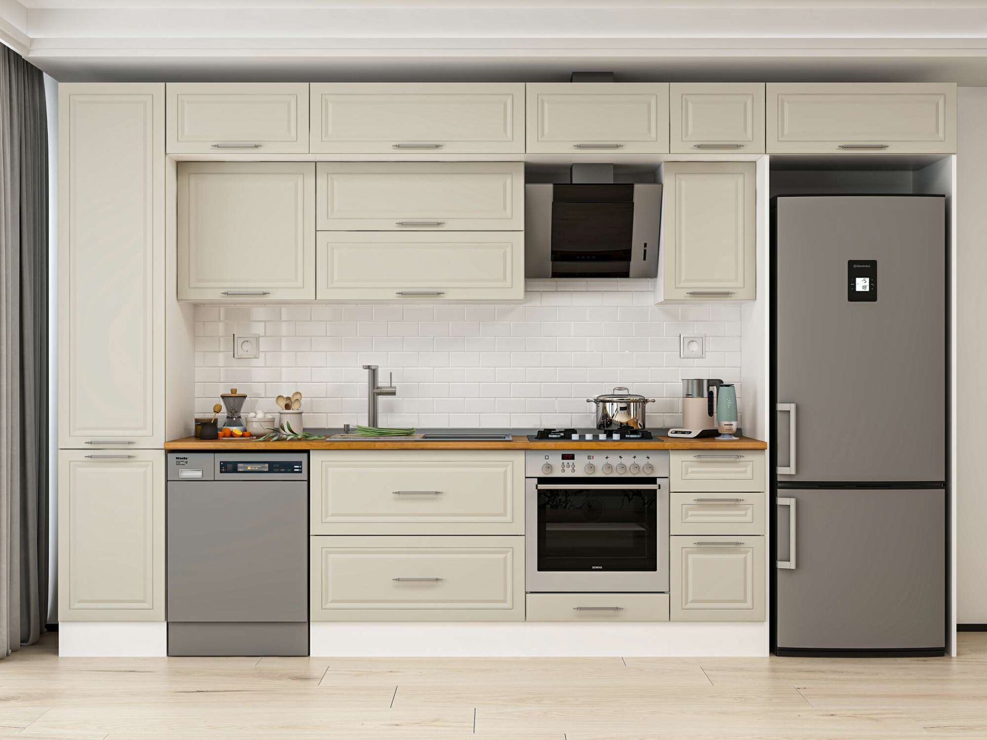 Alvinka 375X240 Cm Klasik Mebran Mutfak Dolabı Beyaz Beyaz Mbb-E90B45S40-2 Mebran | Kumtaşı - Suntalam