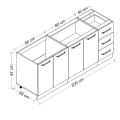 Minar 200 Cm Mutfak Dolabı Beyaz 200-B1 -Alt Modül