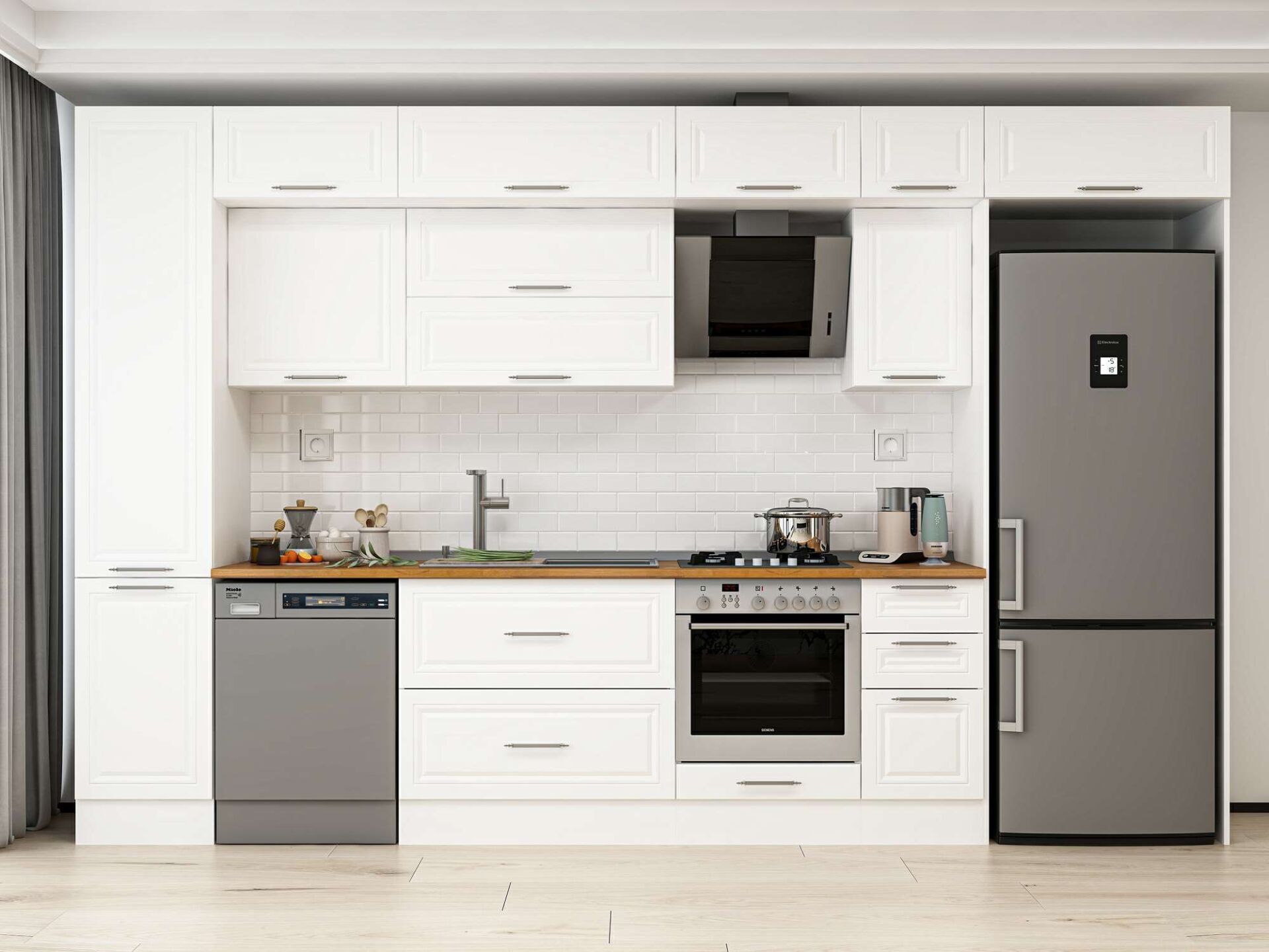 Alvinka 375X240 Cm Klasik Mebran Mutfak Dolabı Beyaz Beyaz Mbb-E90B45S40-2 Mebran | Beyaz - Mdf