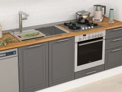 Alvinka 370X222 Cm Klasik Mebran Mutfak Dolabı Mb-E80S45S45-2 Mebran | Antrasit - Suntalam