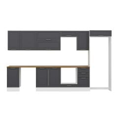 Alvinka 370X222 Cm Klasik Mebran Mutfak Dolabı Mb-E80S45S45-2 Mebran | Antrasit - Suntalam