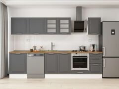 Alvinka 305X210 Cm Klasik Mebran Mutfak Dolabı M-E80S60S45-3 Mebran | Antrasit - Mdf