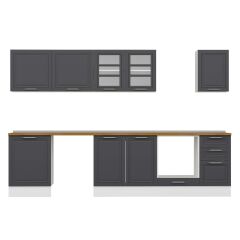 Alvinka 305X210 Cm Klasik Mebran Mutfak Dolabı M-E80S60S45-3 Mebran | Antrasit - Mdf