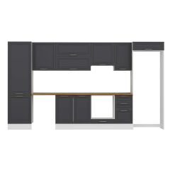 Alvinka 395X222 Cm Klasik Mebran Mutfak Dolabı Mbb-E90B60S45-1 Mebran | Antrasit - Suntalam