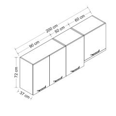 Minar 200 Cm Mutfak Dolabı Beyaz 200-B4-Üst Modül