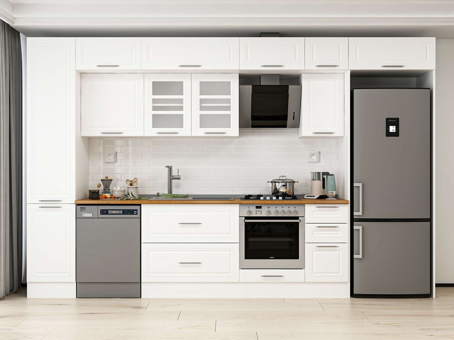 Alvinka 375X240 Cm Klasik Mebran Mutfak Dolabı Beyaz Beyaz Mbb-E90B45S40-3 Mebran | Beyaz - Mdf