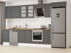 Alvinka 370X222 Cm Klasik Mebran Mutfak Dolabı Mb-E80S45S45-3 Mebran | Antrasit - Suntalam