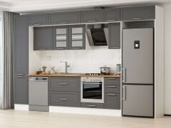 Alvinka 375X240 Cm Klasik Mebran Mutfak Dolabı Beyaz Beyaz Mbb-E90B45S40-3 Mebran | Antrasit - Mdf