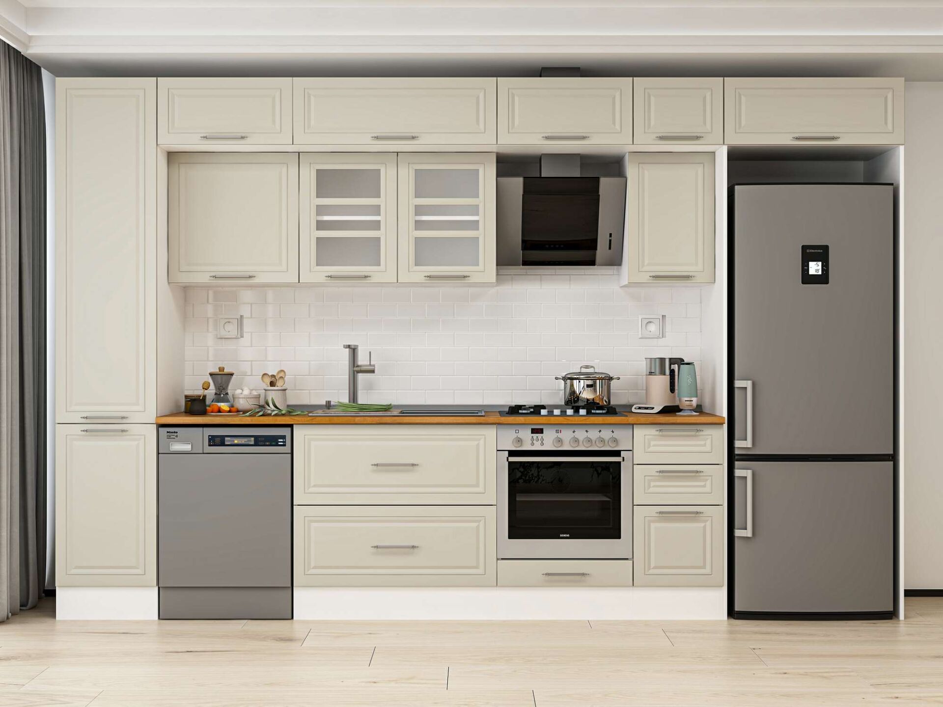 Alvinka 375X240 Cm Klasik Mebran Mutfak Dolabı Beyaz Beyaz Mbb-E90B45S40-3 Mebran | Kumtaşı - Mdf