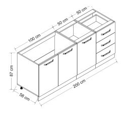 Minar 200 Cm Mutfak Dolabı Beyaz Antrasit 200-A2-Alt Modül