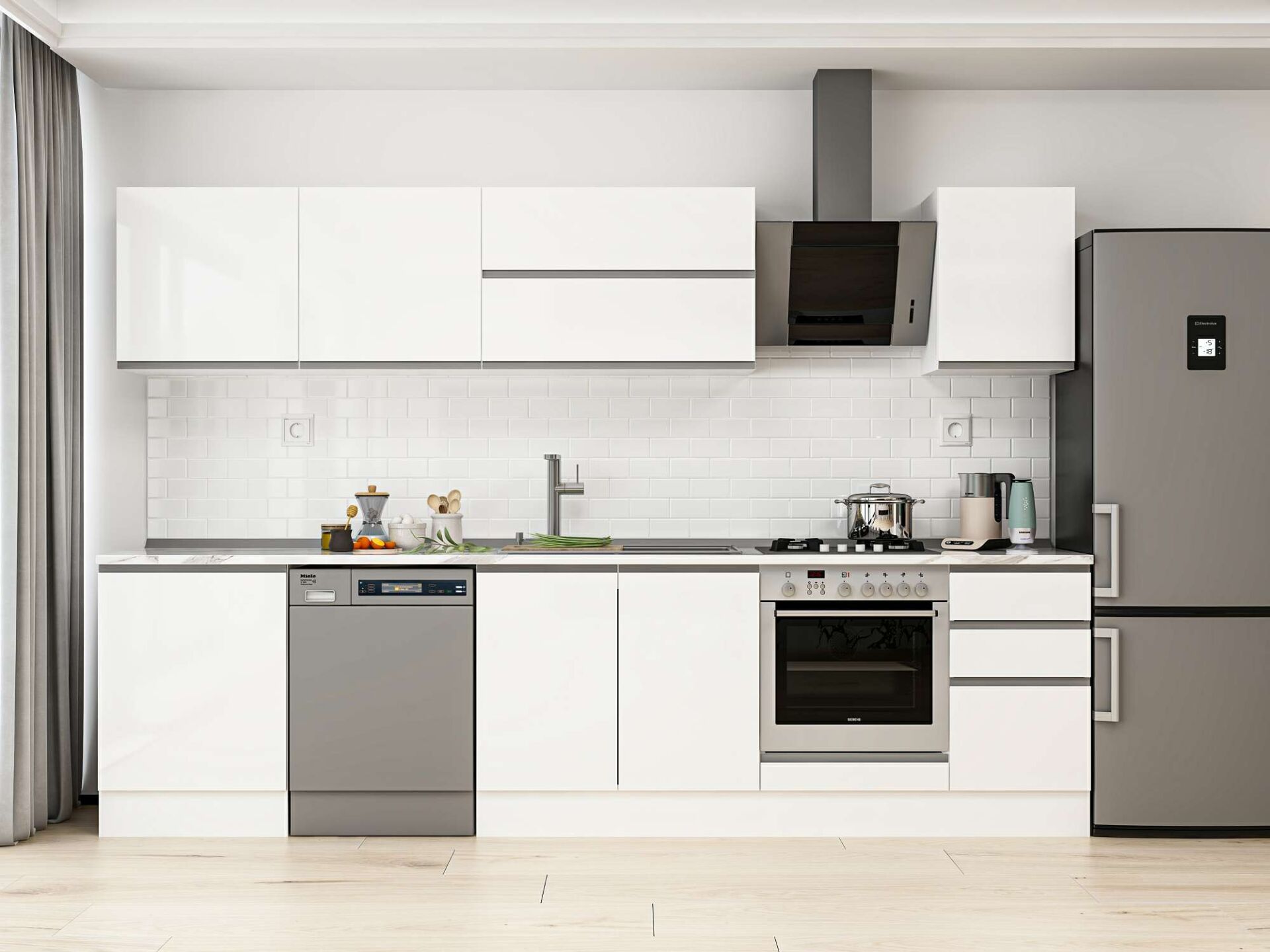 Alvinka 305X210 Cm High Gloss Mutfak Dolabı M-E80S60S45-2 High Gloss | Beyaz - Mdf