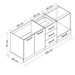 Minar 200 Cm Mutfak Dolabı Beyaz Antrasit 200-A3-Alt Modül