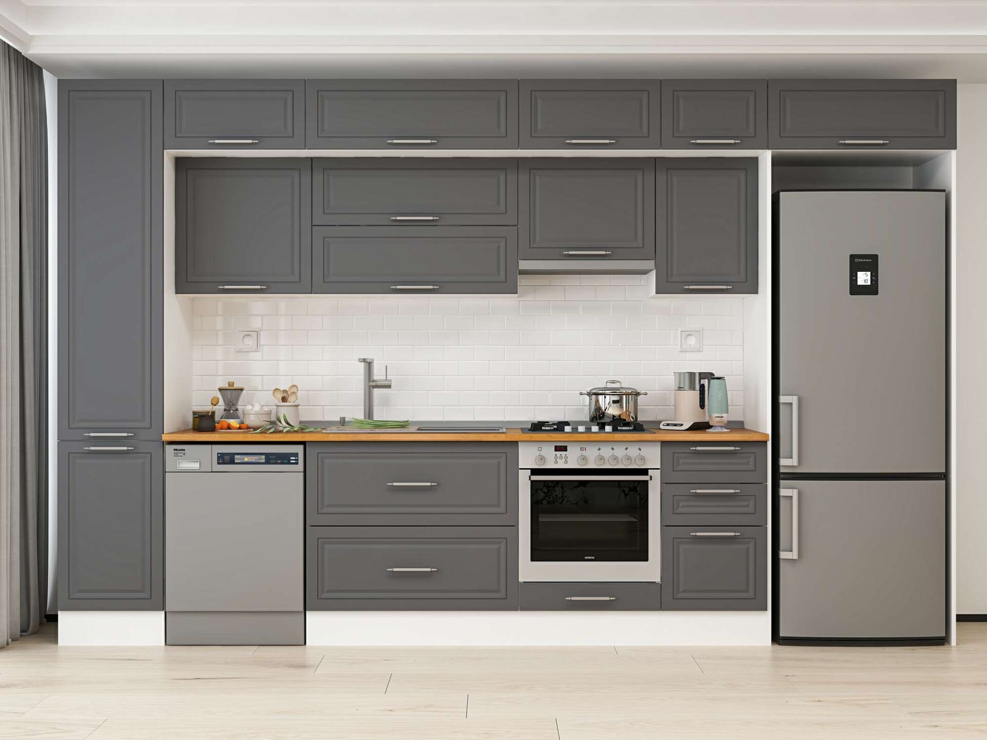 Alvinka 380X240 Cm Klasik Mebran Mutfak Dolabı Beyaz Beyaz Mbb-E90B45S45-1 Mebran | Antrasit - Suntalam