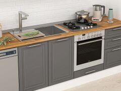 Alvinka 375X222 Cm Klasik Mebran Mutfak Dolabı Mb-E80S45S50-1 Mebran | Antrasit - Suntalam