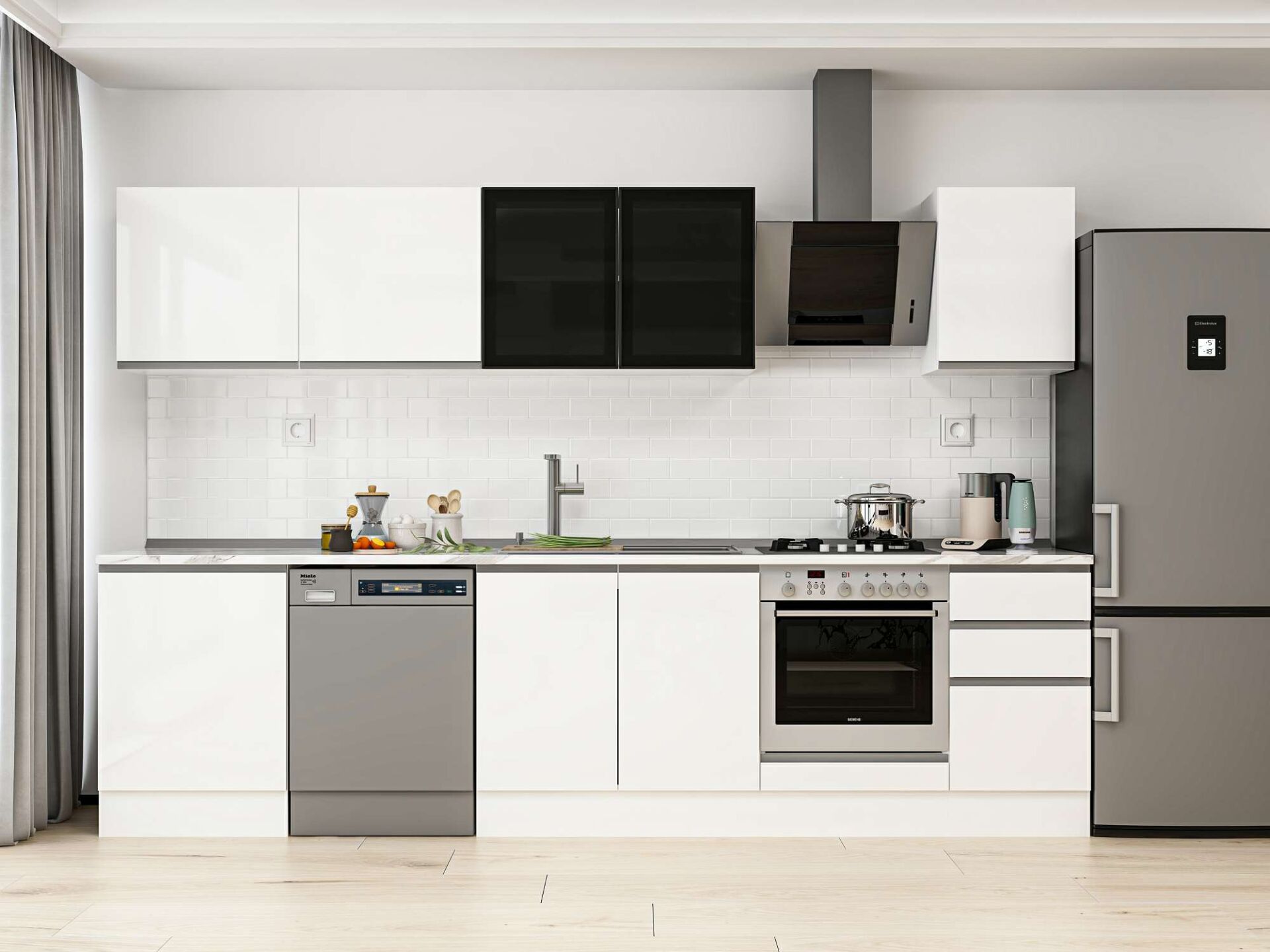 Alvinka 305X210 Cm High Gloss Mutfak Dolabı M-E80S60S45-3 High Gloss | Beyaz - Mdf