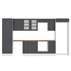 Alvinka 395X222 Cm Klasik Mebran Mutfak Dolabı Mbb-E90B60S45-3 Mebran | Antrasit - Suntalam