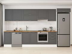 Alvinka 375X222 Cm Klasik Mebran Mutfak Dolabı Mb-E80S45S50-1 Mebran | Antrasit - Mdf