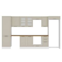 Alvinka 395X222 Cm Klasik Mebran Mutfak Dolabı Mbb-E90B60S45-3 Mebran | Kumtaşı - Suntalam