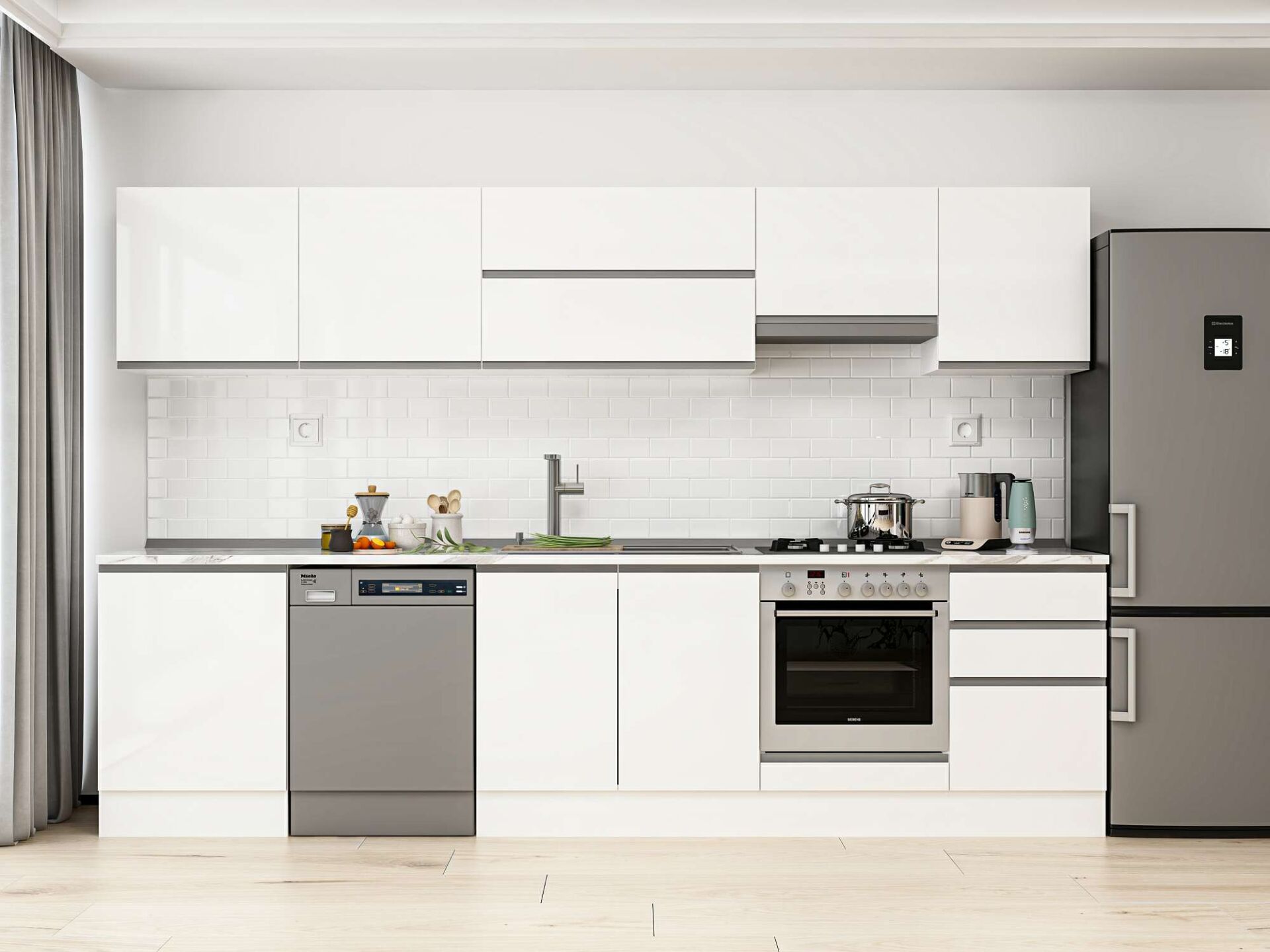 Alvinka 310X210 Cm High Gloss Mutfak Dolabı M-E80S60S50-1 High Gloss | Beyaz - Mdf