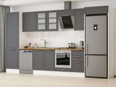 Alvinka 395X222 Cm Klasik Mebran Mutfak Dolabı Mbb-E90B60S45-3 Mebran | Antrasit - Mdf