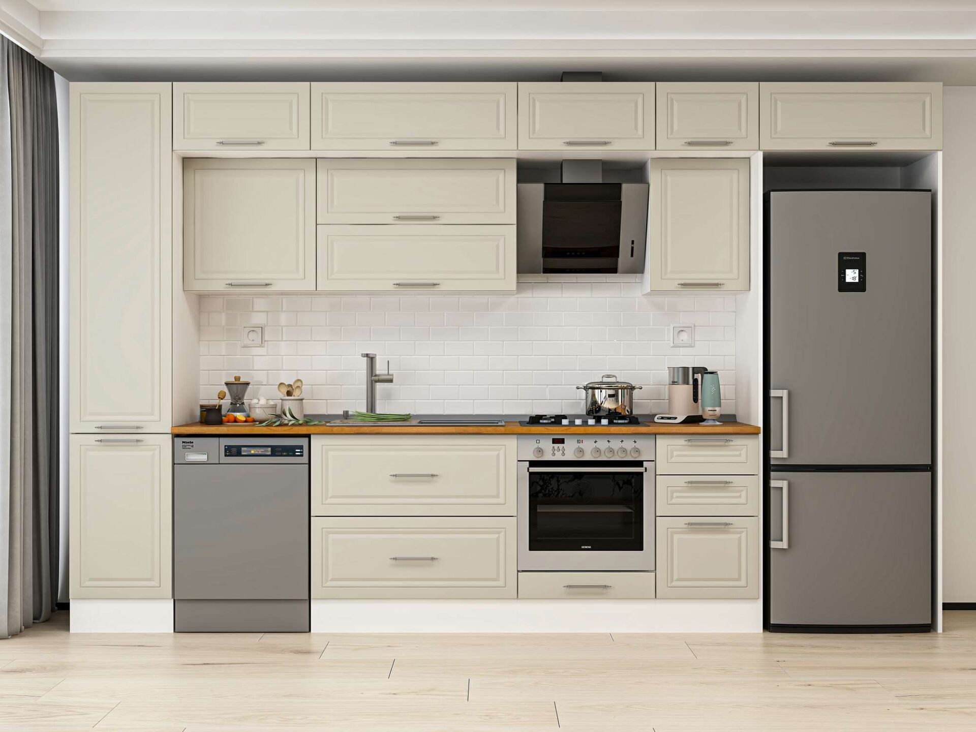 Alvinka 380X240 Cm Klasik Mebran Mutfak Dolabı Beyaz Beyaz Mbb-E90B45S45-2 Mebran | Kumtaşı - Suntalam