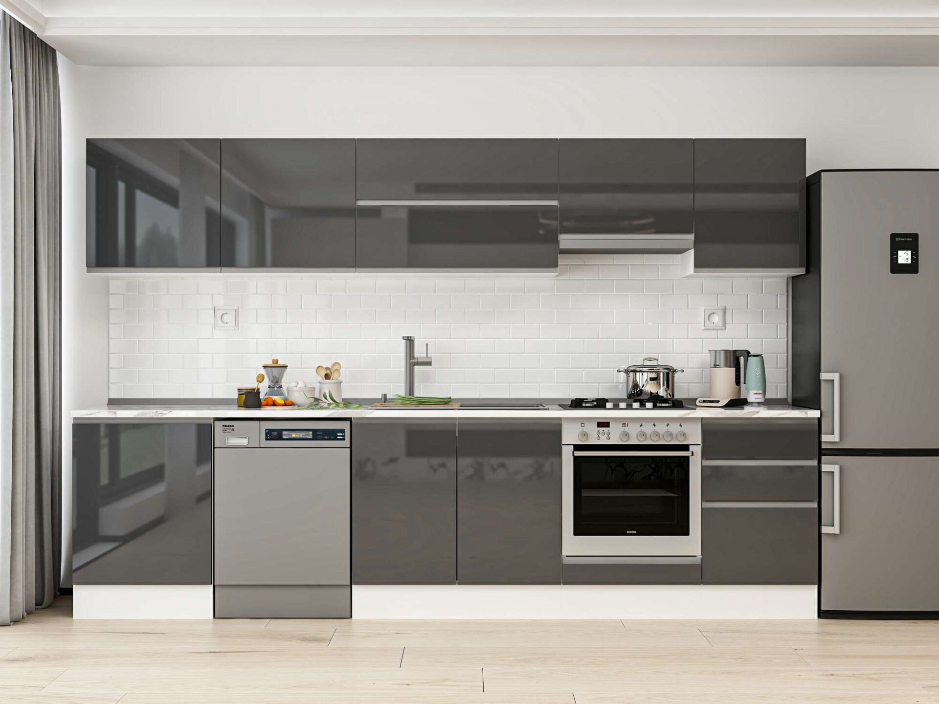 Alvinka 310X210 Cm High Gloss Mutfak Dolabı M-E80S60S50-1 High Gloss | Antrasit - Suntalam