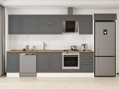 Alvinka 375X222 Cm Klasik Mebran Mutfak Dolabı Mb-E80S45S50-2 Mebran | Antrasit - Suntalam