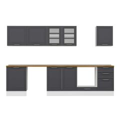 Alvinka 310X210 Cm Klasik Mebran Mutfak Dolabı M-E80S60S50-3 Mebran | Antrasit - Mdf