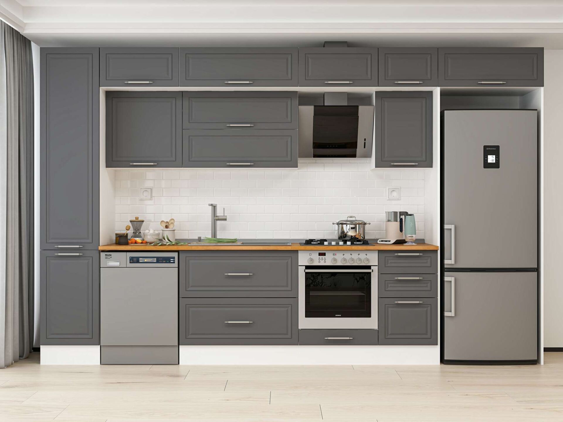 Alvinka 380X240 Cm Klasik Mebran Mutfak Dolabı Beyaz Beyaz Mbb-E90B45S45-2 Mebran | Antrasit - Mdf