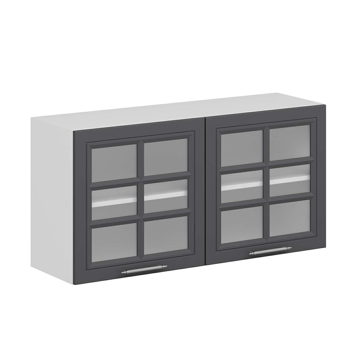 Alvinka Mutfak Modül Mbr_C Üst 2Dk1R 120-H60Cm Dolap Cam Beyaz Antrasit Mdf