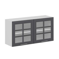 Alvinka Mutfak Modül Mbr_C Üst 2Dk1R 120-H60Cm Dolap Cam Beyaz Antrasit Mdf