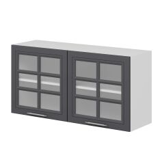 Alvinka Mutfak Modül Mbr_C Üst 2Dk1R 120-H60Cm Dolap Cam Beyaz Antrasit Mdf