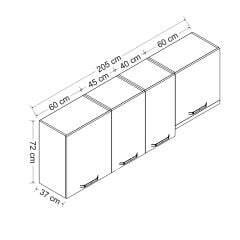 Minar 205 Cm Mutfak Dolabı Beyaz 205-B4-Üst Modül