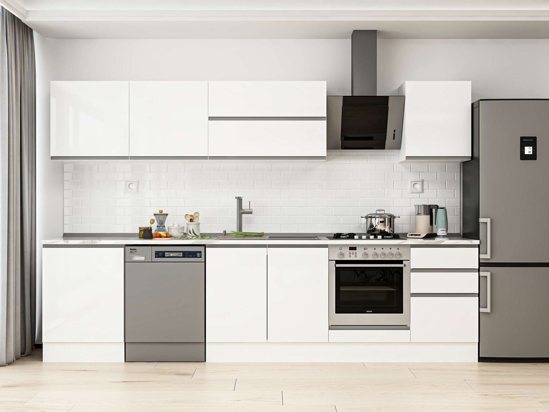 Alvinka 310X210 Cm High Gloss Mutfak Dolabı M-E80S60S50-2 High Gloss | Beyaz - Suntalam