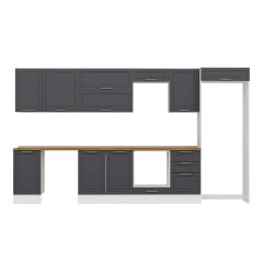 Alvinka 375X222 Cm Klasik Mebran Mutfak Dolabı Mb-E80S45S50-2 Mebran | Antrasit - Mdf