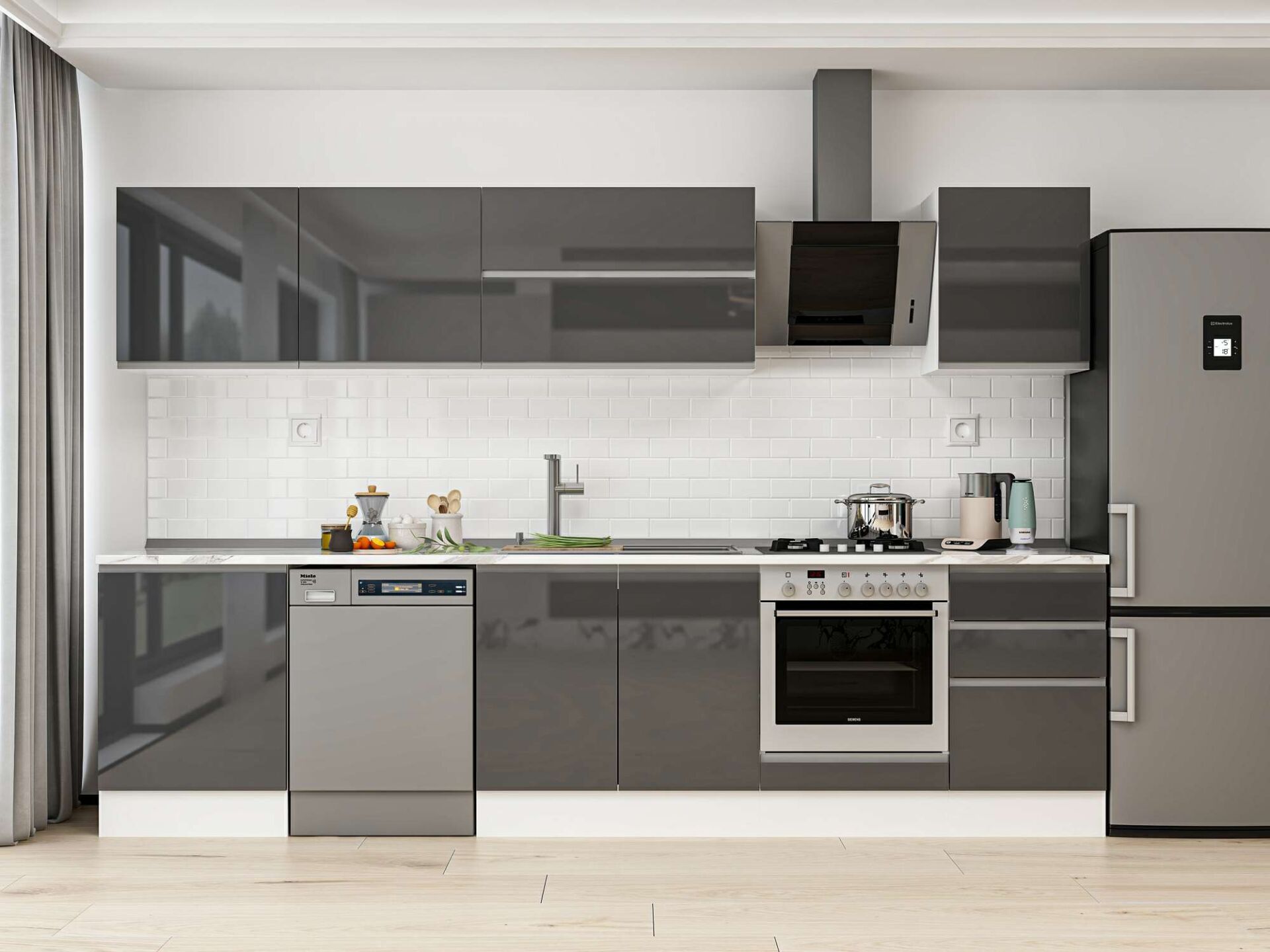 Alvinka 310X210 Cm High Gloss Mutfak Dolabı M-E80S60S50-2 High Gloss | Antrasit - Suntalam