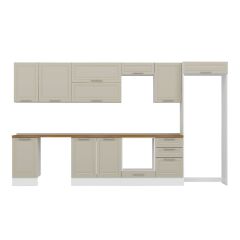 Alvinka 375X222 Cm Klasik Mebran Mutfak Dolabı Mb-E80S45S50-2 Mebran | Kumtaşı - Mdf