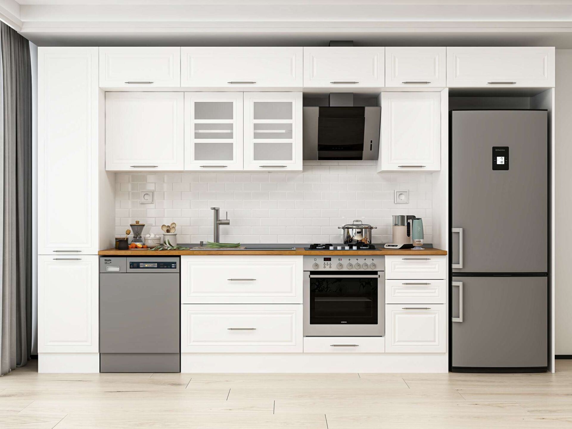 Alvinka 380X240 Cm Klasik Mebran Mutfak Dolabı Beyaz Beyaz Mbb-E90B45S45-3 Mebran | Beyaz - Mdf