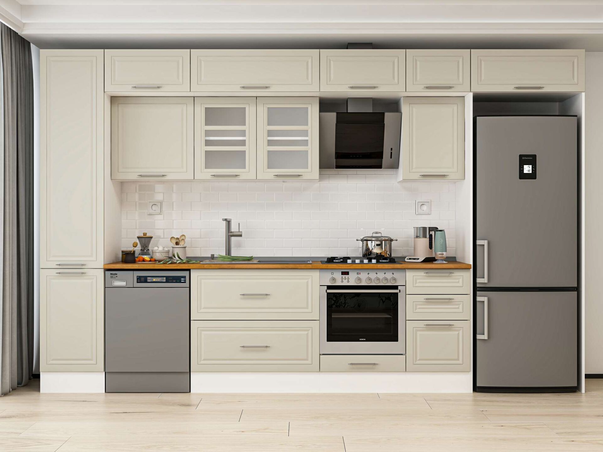 Alvinka 380X240 Cm Klasik Mebran Mutfak Dolabı Beyaz Beyaz Mbb-E90B45S45-3 Mebran | Kumtaşı - Mdf