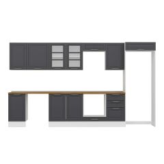 Alvinka 375X222 Cm Klasik Mebran Mutfak Dolabı Mb-E80S45S50-3 Mebran | Antrasit - Mdf