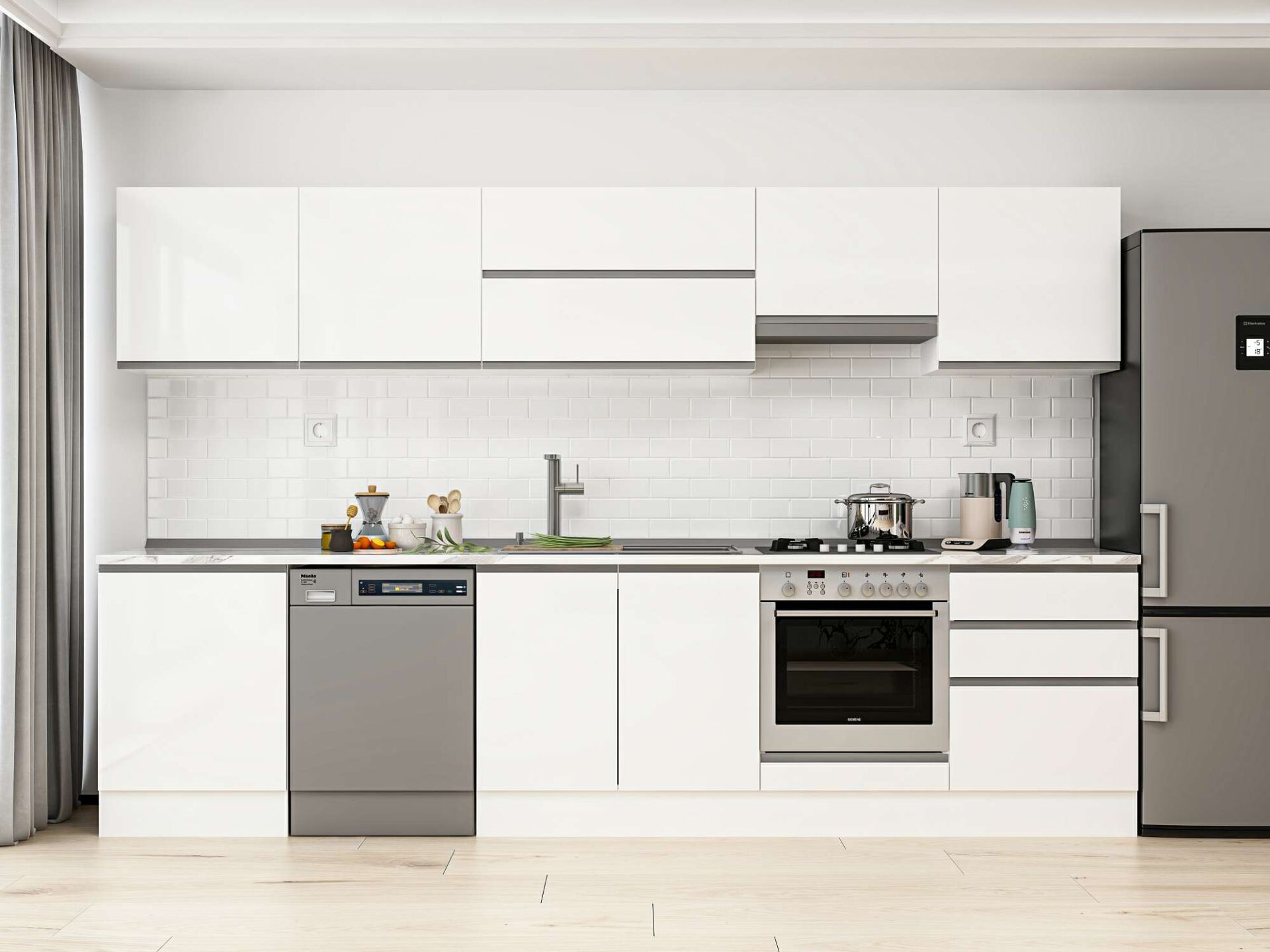 Alvinka 320X210 Cm High Gloss Mutfak Dolabı M-E80S60S60-1 High Gloss | Beyaz - Suntalam