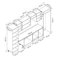 Alvinka 400X222 Cm Klasik Mebran Mutfak Dolabı Mbb-E90B60S50-2 Mebran | Beyaz - Mdf