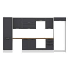 Alvinka 400X222 Cm Klasik Mebran Mutfak Dolabı Mbb-E90B60S50-2 Mebran | Antrasit - Mdf