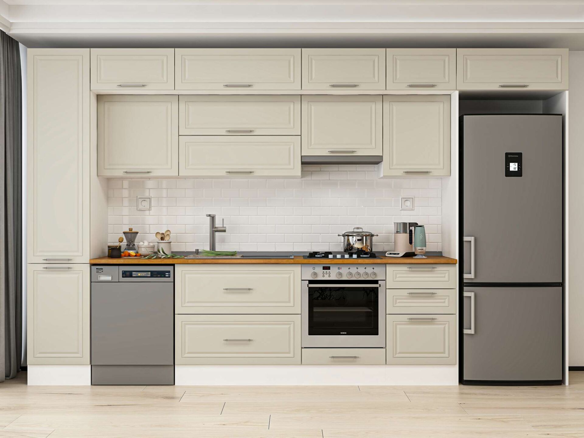 Alvinka 385X240 Cm Klasik Mebran Mutfak Dolabı Beyaz Beyaz Mbb-E90B45S50-1 Mebran | Kumtaşı - Mdf