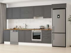 Alvinka 385X222 Cm Klasik Mebran Mutfak Dolabı Mb-E80S45S60-1 Mebran | Antrasit - Mdf