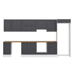 Alvinka 385X222 Cm Klasik Mebran Mutfak Dolabı Mb-E80S45S60-1 Mebran | Antrasit - Mdf