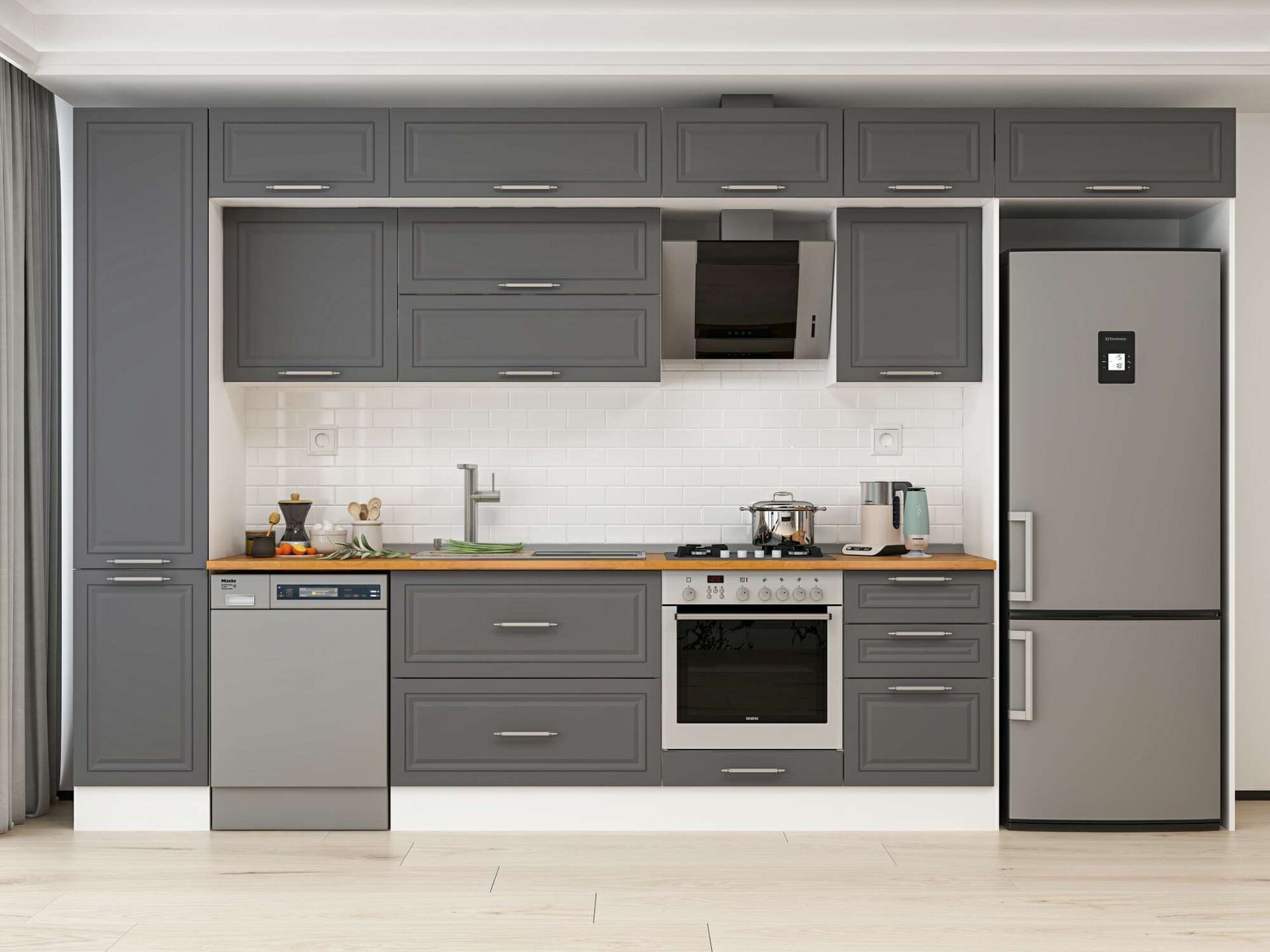 Alvinka 385X240 Cm Klasik Mebran Mutfak Dolabı Beyaz Beyaz Mbb-E90B45S50-2 Mebran | Antrasit - Suntalam