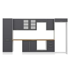 Alvinka 400X222 Cm Klasik Mebran Mutfak Dolabı Mbb-E90B60S50-3 Mebran | Antrasit - Mdf