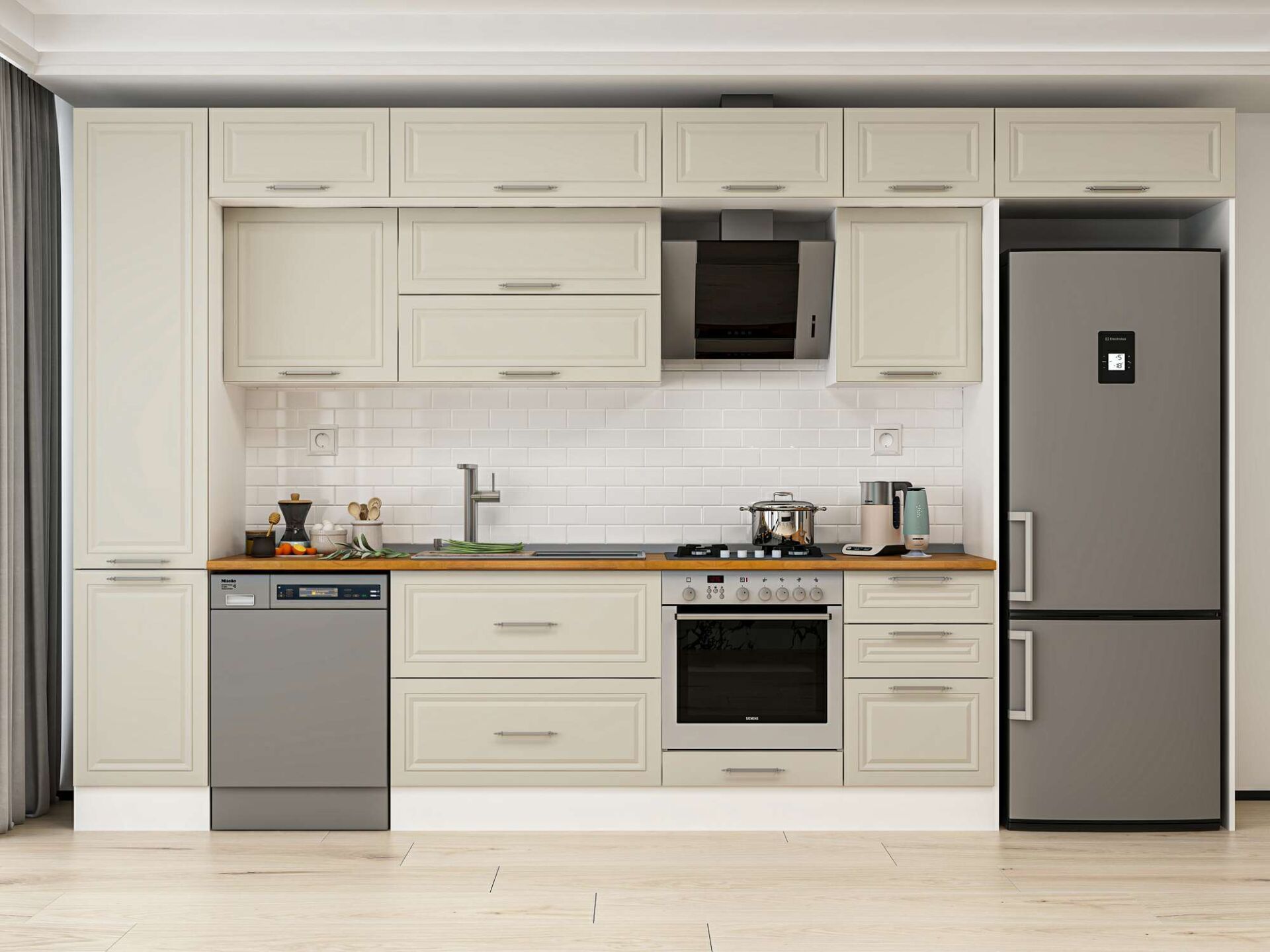 Alvinka 385X240 Cm Klasik Mebran Mutfak Dolabı Beyaz Beyaz Mbb-E90B45S50-2 Mebran | Kumtaşı - Suntalam